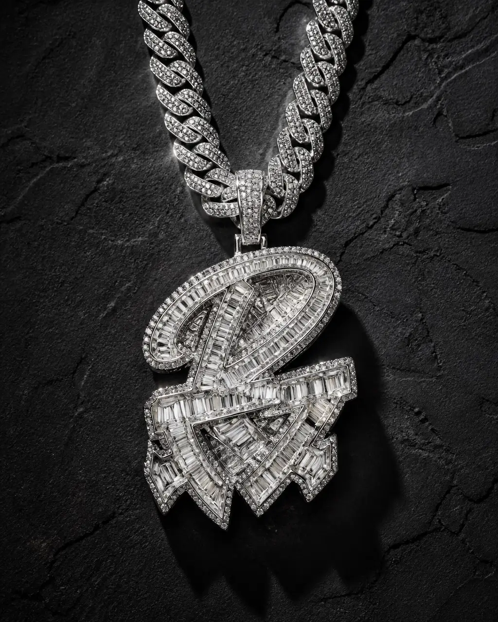 Custom diamond pendant and Cuban link chain