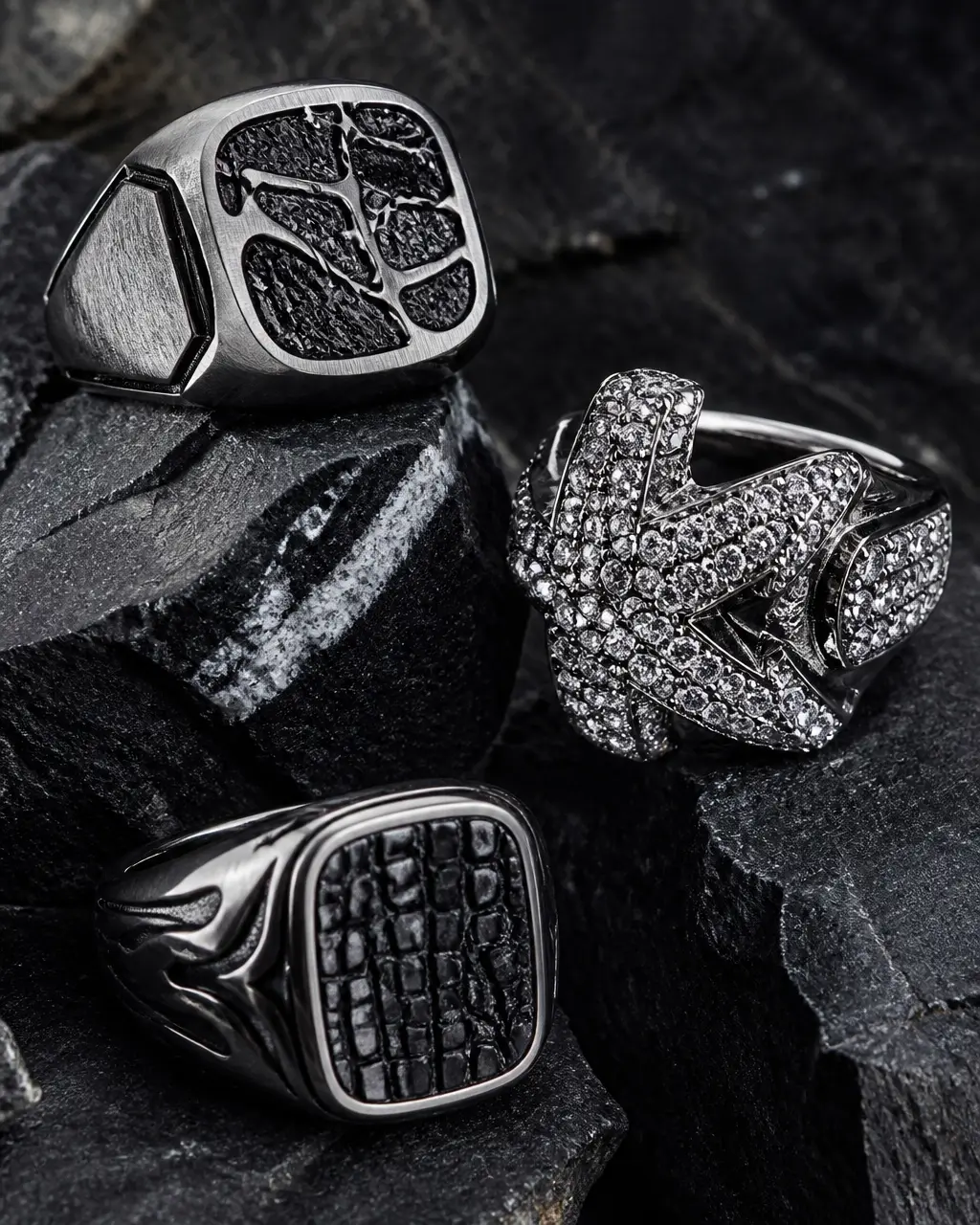 Bold custom diamond and signet rings