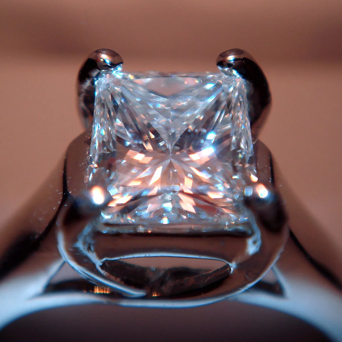 Loose princess-cut diamond photographed face-up